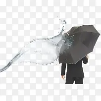 打伞的商务人士和水花