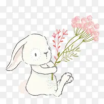 握着花朵的兔子手绘
