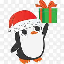 圣诞节送礼物的卡通企鹅