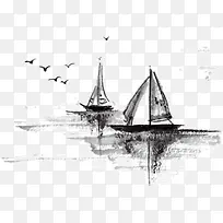 水墨画帆船