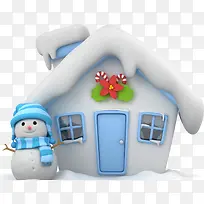 圣诞白色雪屋雪人