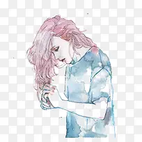 矢量水彩手绘少女