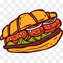 卡通手绘三明治汉堡包