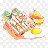 三明治早餐手绘画素材图片