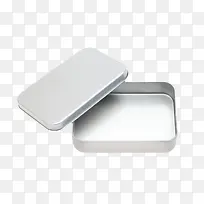 银色揭开盖子的金属盒子实物
