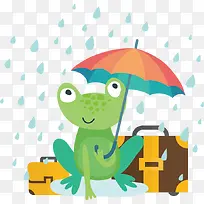 卡通下雨旅行的青蛙装饰插画