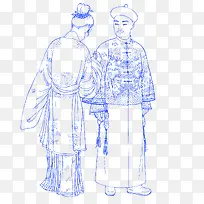 矢量清朝手绘人物插画