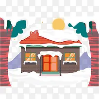 矢量堆满冬雪的房屋屋顶