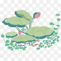手绘小清新装饰荷花元素