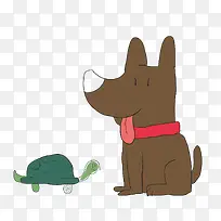 卡通小狗与乌龟矢量图