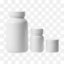 三个白色大小不一的塑料瓶罐实物