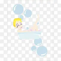 可爱插图女孩浴缸泡泡浴
