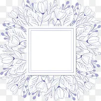 蓝色线条花朵边框