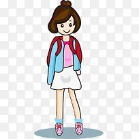 卡通开学季 背包小女孩人物插画