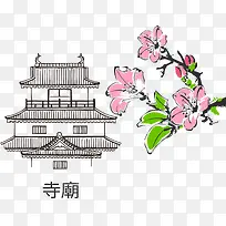 手绘寺庙图