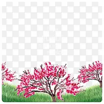 矢量树木与水彩桃花