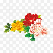手绘多彩牡丹花装饰素材