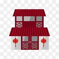 红色中国风灯笼小屋