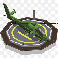 绿色的直升机和停机坪