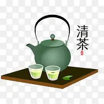 白露清茶茶壶绿色清新24节气