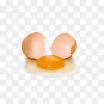 褐色鸡蛋爆开出蛋黄的初生蛋实物