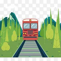绿色的植物和红色的火车