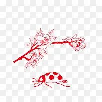 矢量红色桃花昆虫