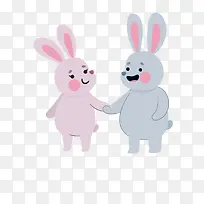 牵手的两只小兔子手绘图