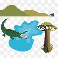 手绘卡通野生动物鳄鱼矢量素材