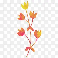 红色手绘花枝叶子