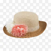 米白色度假假花女士沙滩帽实物