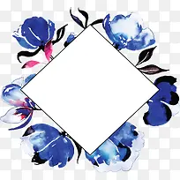 蓝色水彩花朵边框