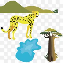 手绘卡通野生动物猎豹矢量素材