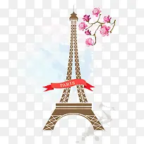手绘巴黎铁塔旅行元素