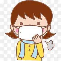 手绘卡通小姑娘咳嗽免抠