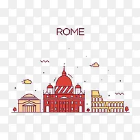 卡通罗马建筑插画