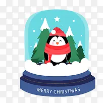蓝白色企鹅卡通圣诞快乐水晶球