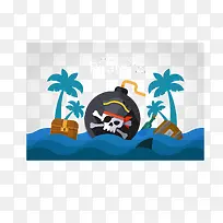 创意大海上的海盗炮弹和宝箱矢量