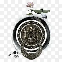 中国风水墨大门把手