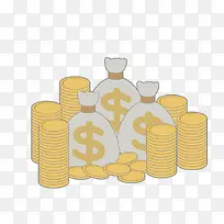 手绘金币和袋子装饰
