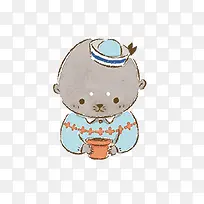 可爱小海豹与花盆装饰PNG