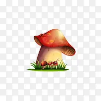 红色的蘑菇和蚂蚁