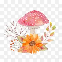 卡通手绘蘑菇与花