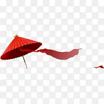 红色雨伞飞舞丝带