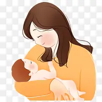 手绘水彩人物插图母亲节抱着小婴