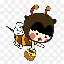 卡通手绘可爱的小蜜蜂采蜜
