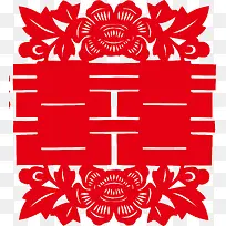 大红囍字剪纸素材图