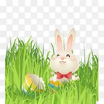 清新草地可爱兔子复活节插画
