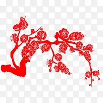红色树木花卉剪纸