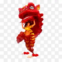 春节红色舞狮少年